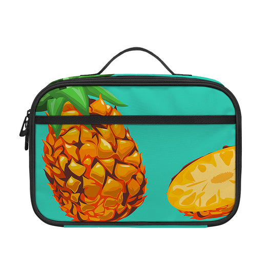 Pastel Turquoise Pineapple Pattern Print Portable Lunch Bag