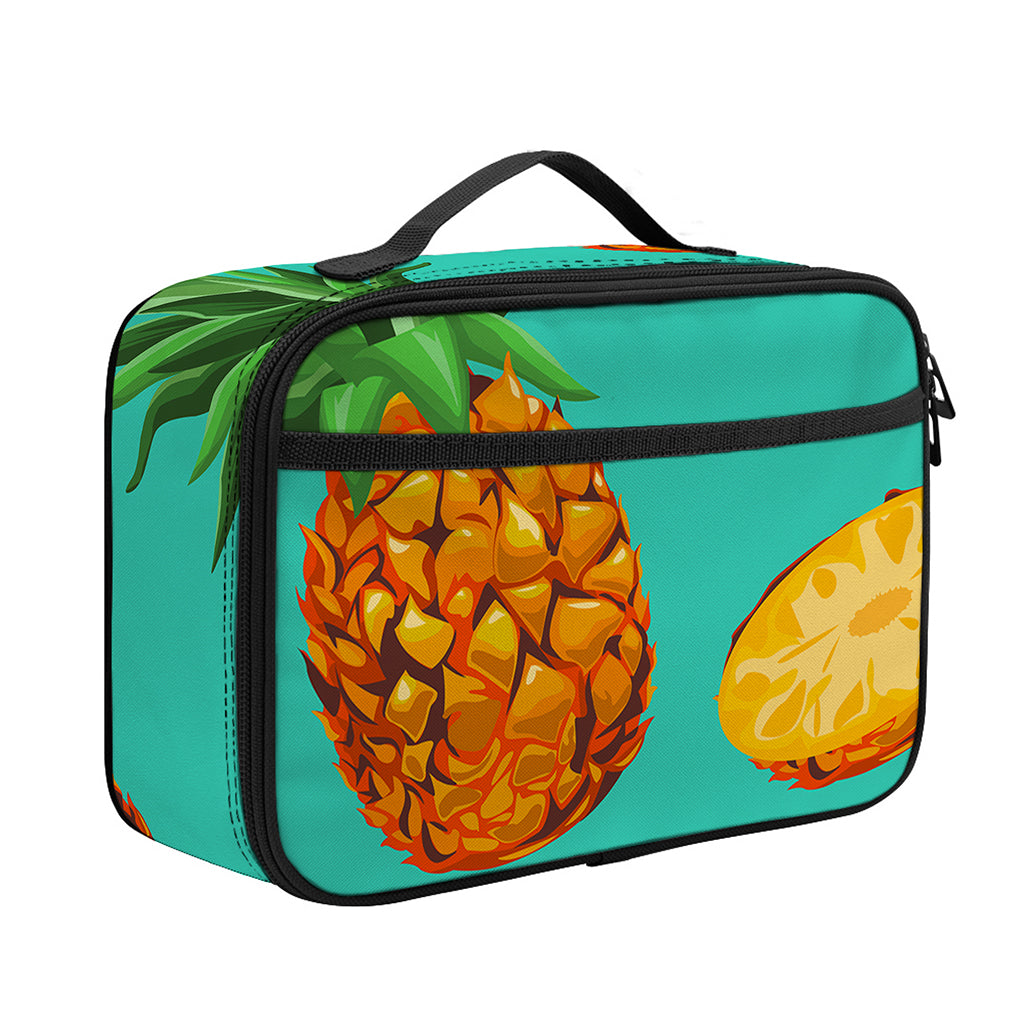 Pastel Turquoise Pineapple Pattern Print Portable Lunch Bag