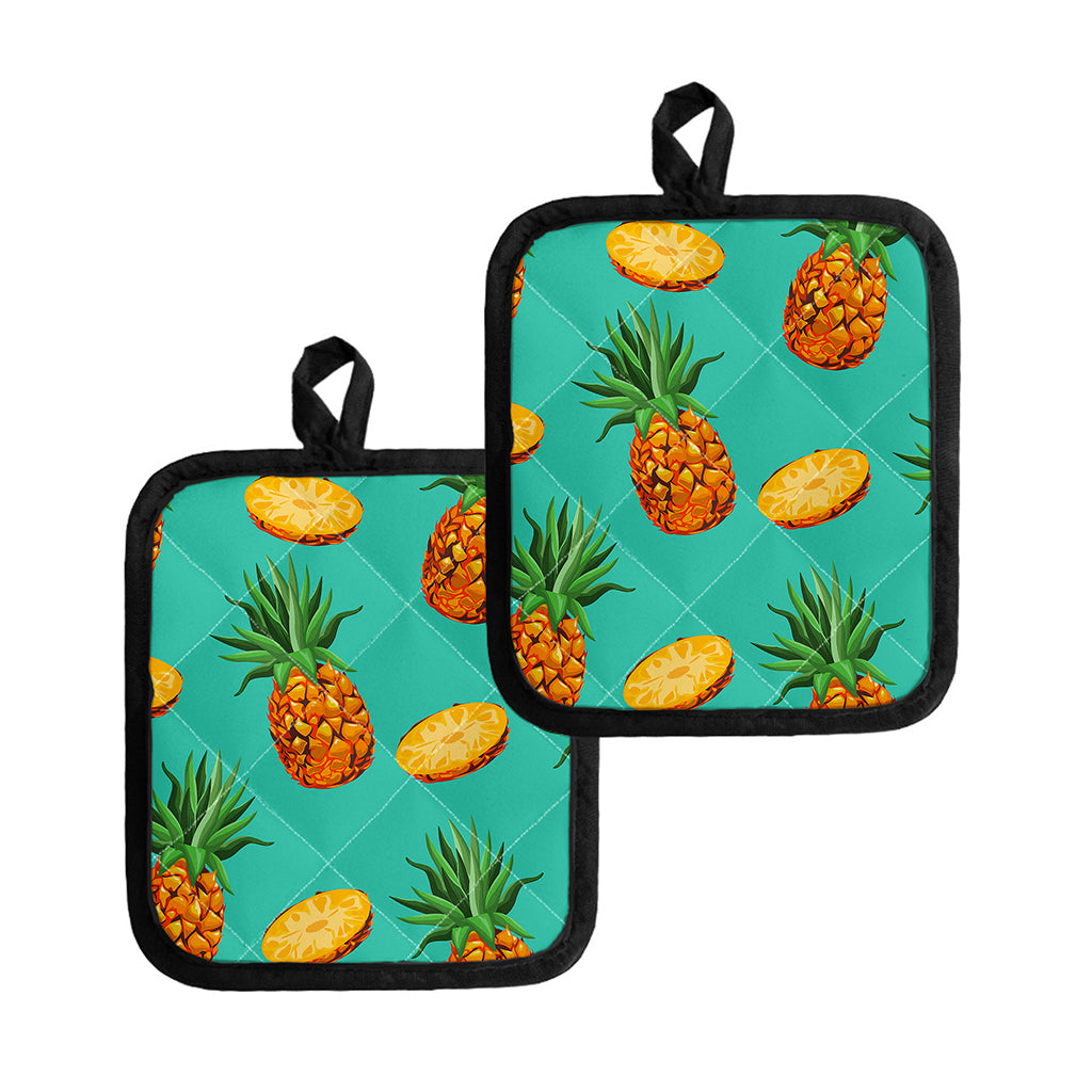 Pastel Turquoise Pineapple Pattern Print Pot Holders