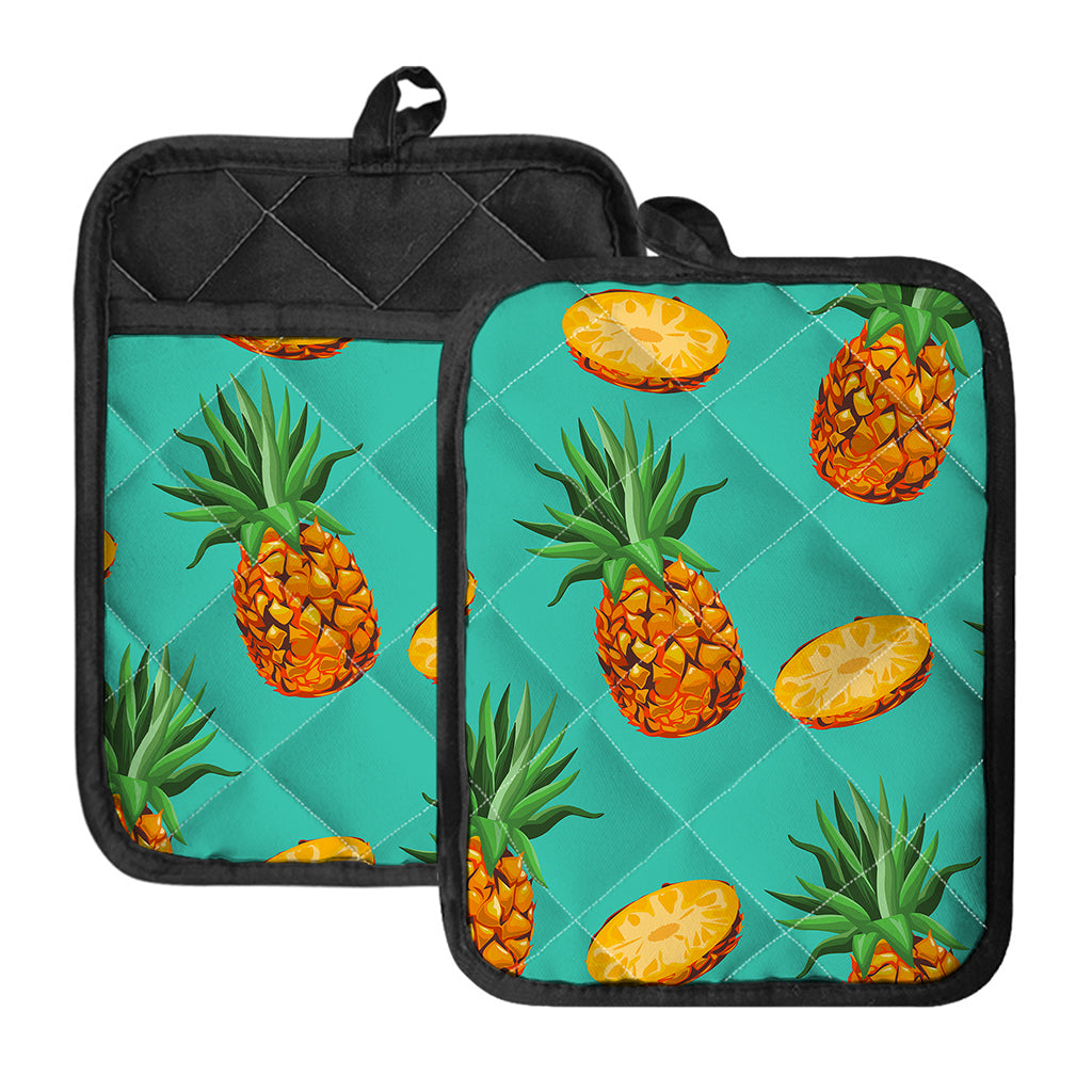 Pastel Turquoise Pineapple Pattern Print Pot Holders With Pocket