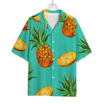 Pastel Turquoise Pineapple Pattern Print Rayon Hawaiian Shirt