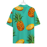 Pastel Turquoise Pineapple Pattern Print Rayon Hawaiian Shirt