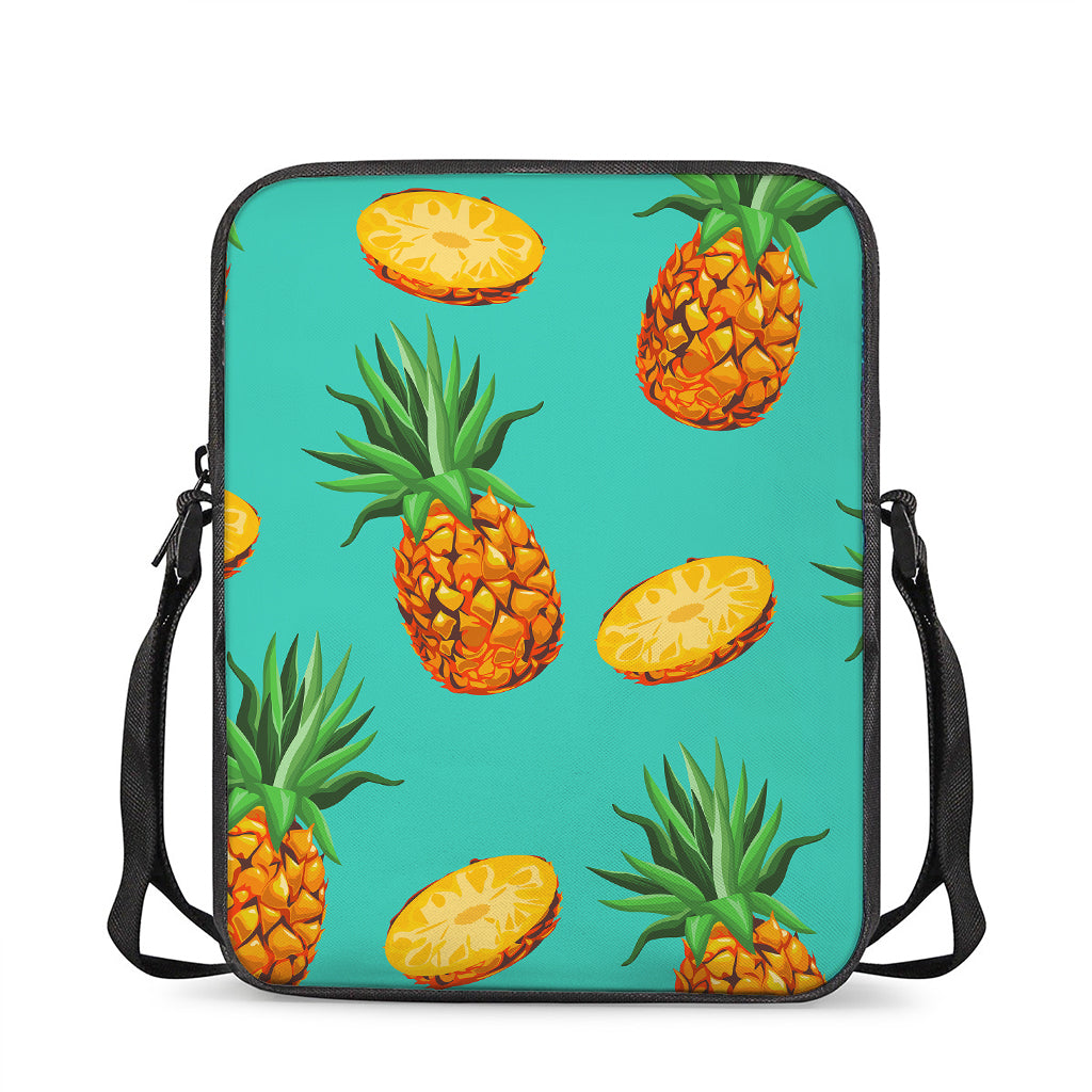 Pastel Turquoise Pineapple Pattern Print Rectangular Crossbody Bag