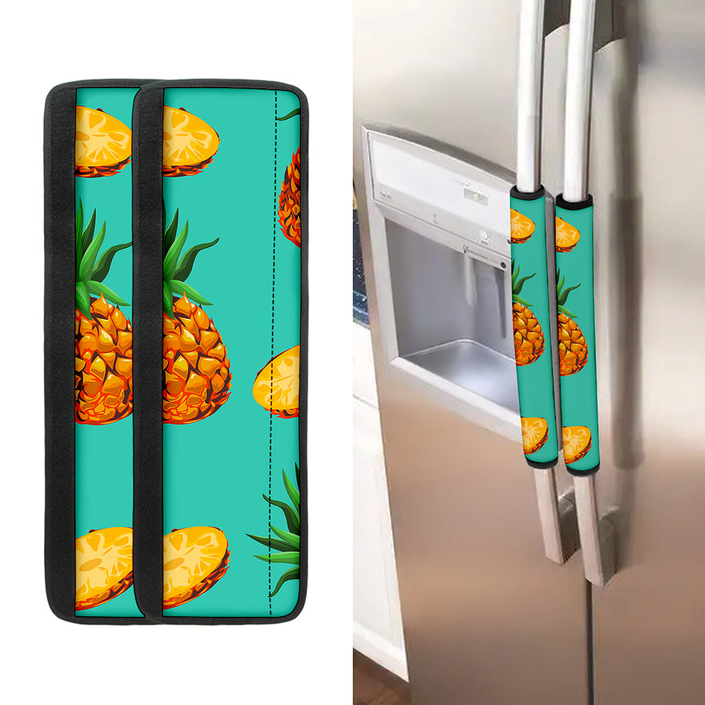 Pastel Turquoise Pineapple Pattern Print Refrigerator Handle Covers