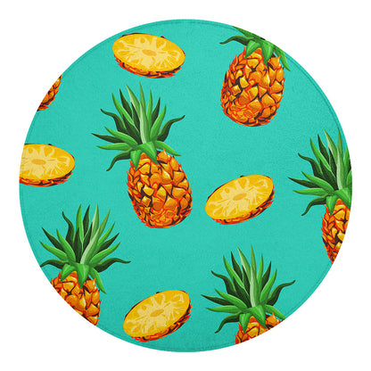 Pastel Turquoise Pineapple Pattern Print Round Blanket