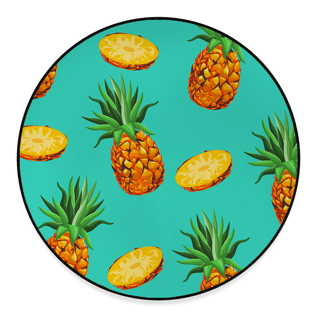 Pastel Turquoise Pineapple Pattern Print Round Floor Mat