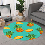 Pastel Turquoise Pineapple Pattern Print Round Rug