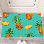 Pastel Turquoise Pineapple Pattern Print Rubber Doormat