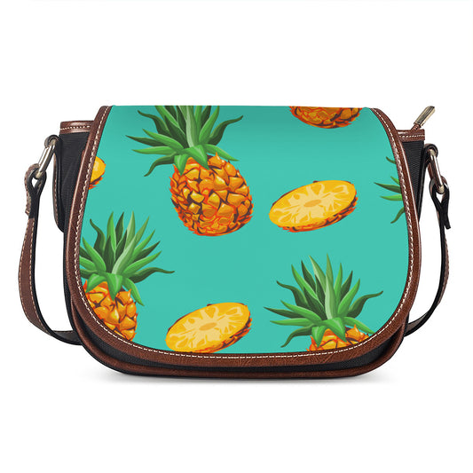 Pastel Turquoise Pineapple Pattern Print Saddle Bag