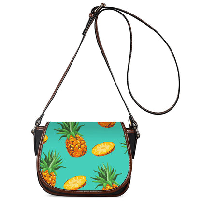 Pastel Turquoise Pineapple Pattern Print Saddle Bag
