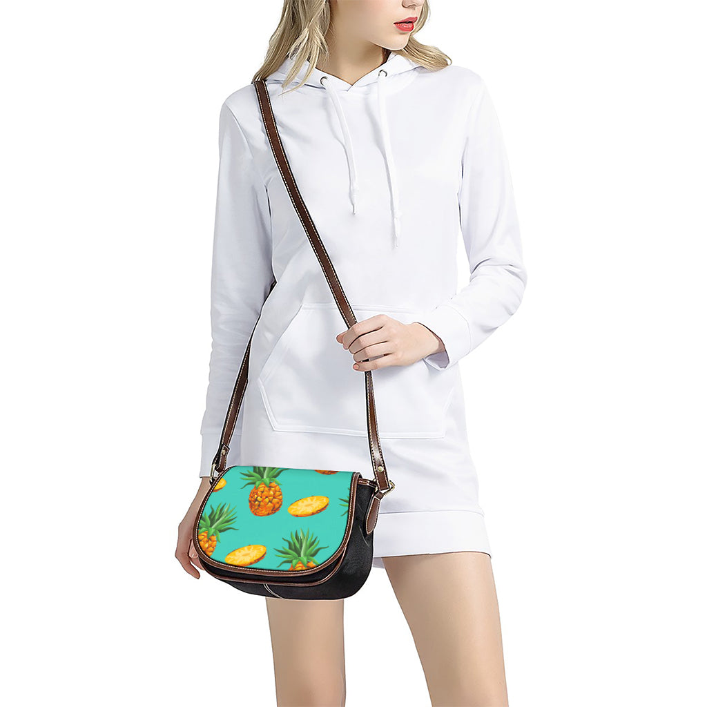 Pastel Turquoise Pineapple Pattern Print Saddle Bag