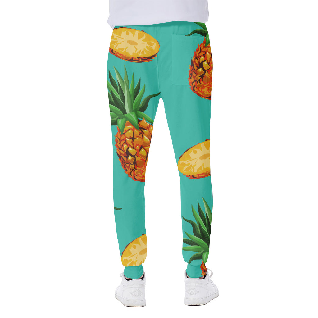 Pastel Turquoise Pineapple Pattern Print Scuba Joggers