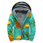 Pastel Turquoise Pineapple Pattern Print Sherpa Lined Zip Up Hoodie