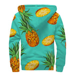 Pastel Turquoise Pineapple Pattern Print Sherpa Lined Zip Up Hoodie