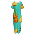 Pastel Turquoise Pineapple Pattern Print Short Sleeve Long Nightdress