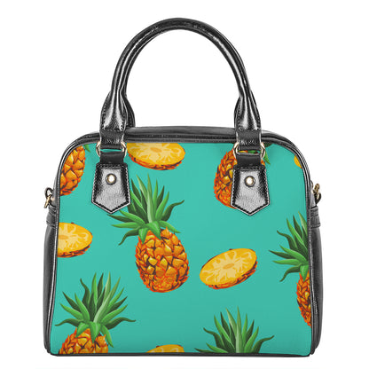 Pastel Turquoise Pineapple Pattern Print Shoulder Handbag