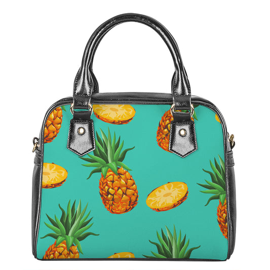 Pastel Turquoise Pineapple Pattern Print Shoulder Handbag