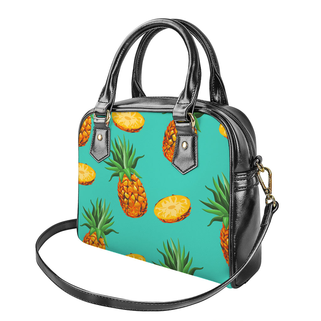 Pastel Turquoise Pineapple Pattern Print Shoulder Handbag