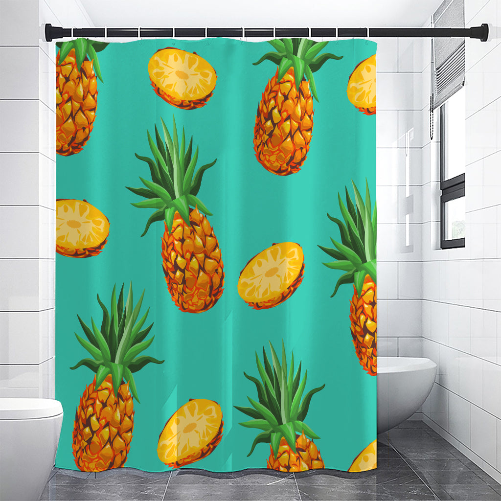 Pastel Turquoise Pineapple Pattern Print Shower Curtain