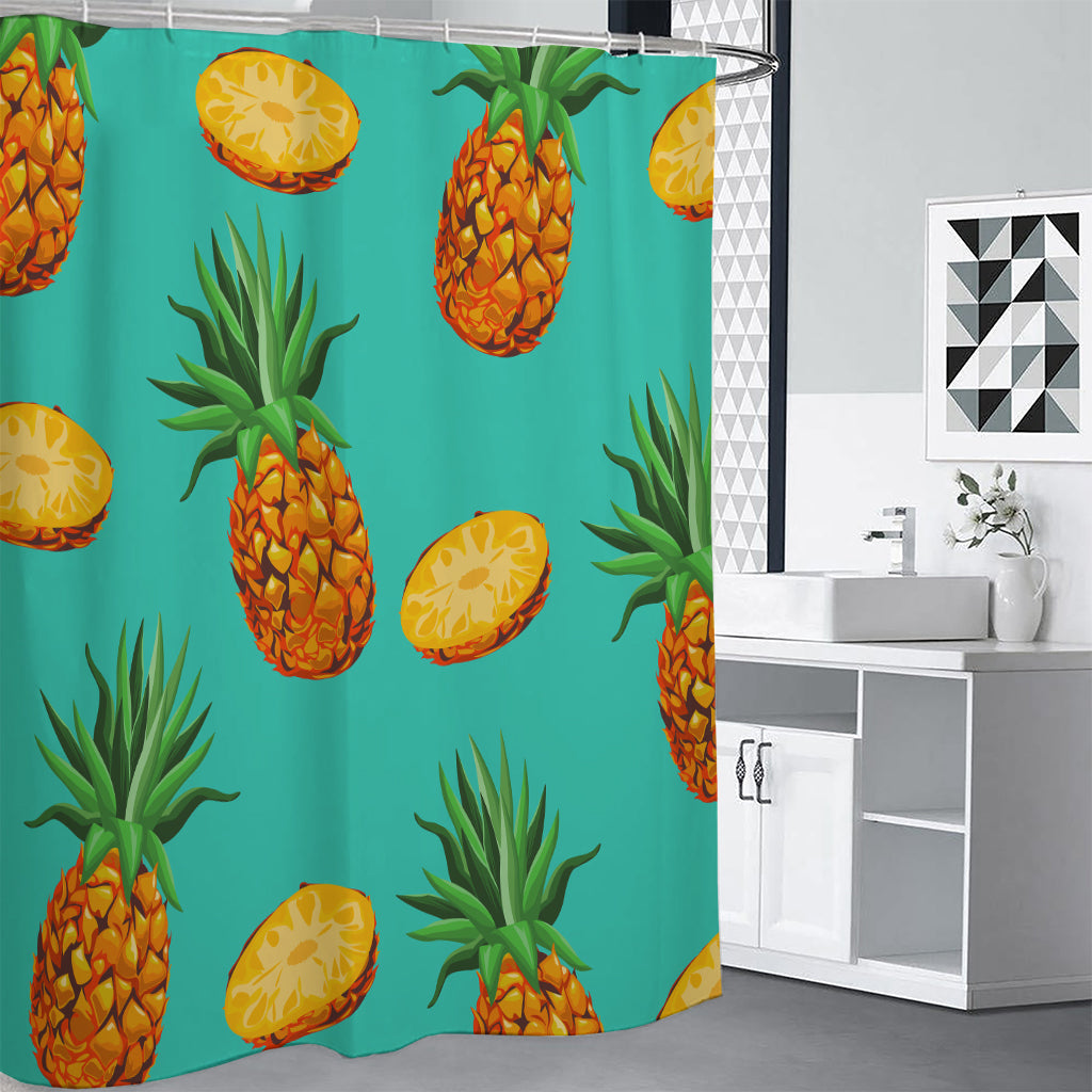 Pastel Turquoise Pineapple Pattern Print Shower Curtain
