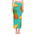 Pastel Turquoise Pineapple Pattern Print Side Slit Maxi Skirt