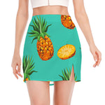 Pastel Turquoise Pineapple Pattern Print Side Slit Mini Skirt