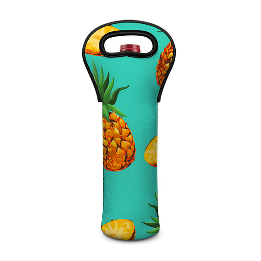 Pastel Turquoise Pineapple Pattern Print Single Neoprene Wine Tote