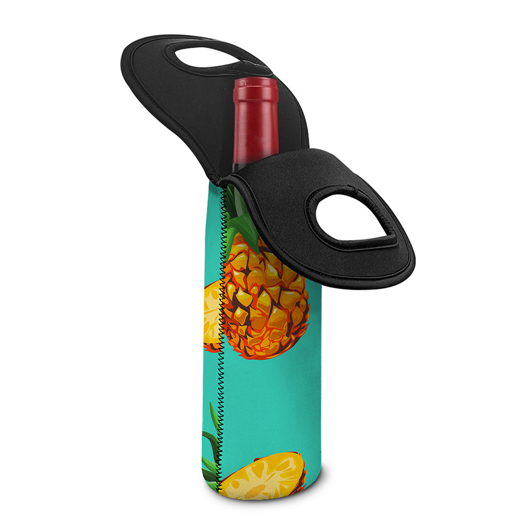 Pastel Turquoise Pineapple Pattern Print Single Neoprene Wine Tote
