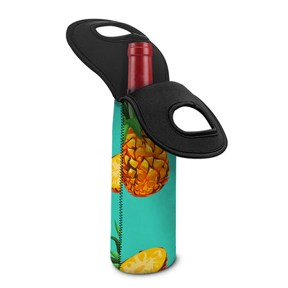 Pastel Turquoise Pineapple Pattern Print Single Neoprene Wine Tote