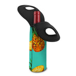 Pastel Turquoise Pineapple Pattern Print Single Neoprene Wine Tote