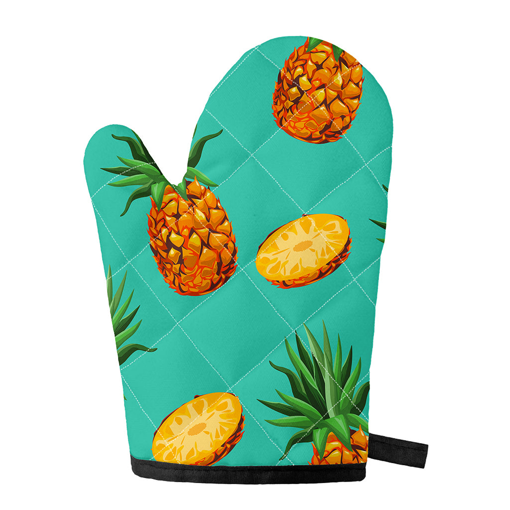 Pastel Turquoise Pineapple Pattern Print Single Oven Mitt