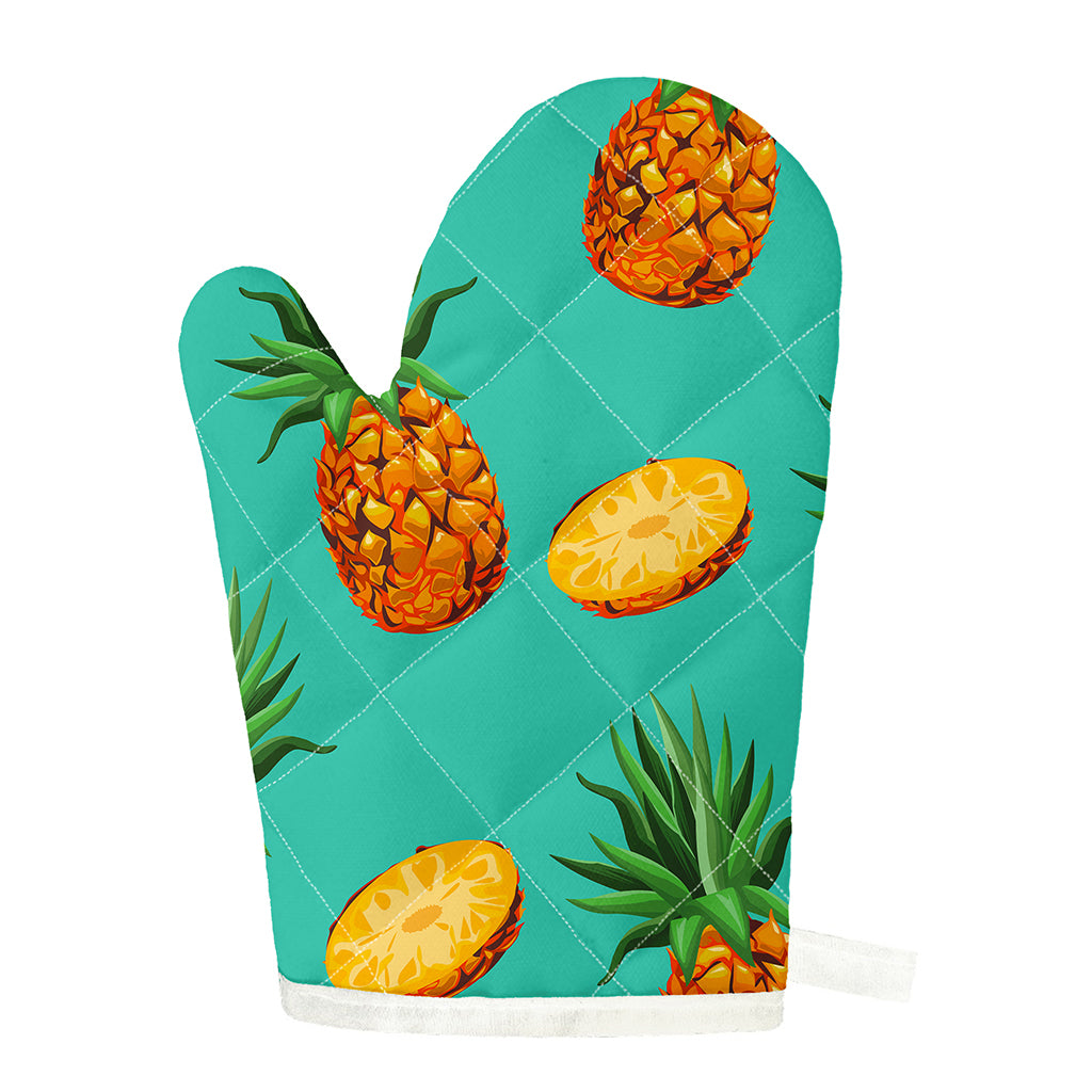 Pastel Turquoise Pineapple Pattern Print Single Oven Mitt