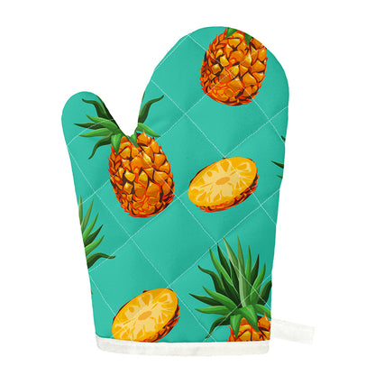 Pastel Turquoise Pineapple Pattern Print Single Oven Mitt