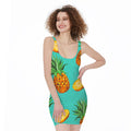 Pastel Turquoise Pineapple Pattern Print Sleeveless Bodycon Dress
