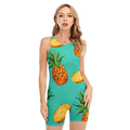 Pastel Turquoise Pineapple Pattern Print Sleeveless One Piece Swimsuit