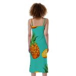 Pastel Turquoise Pineapple Pattern Print Slim Fit Midi Cami Dress