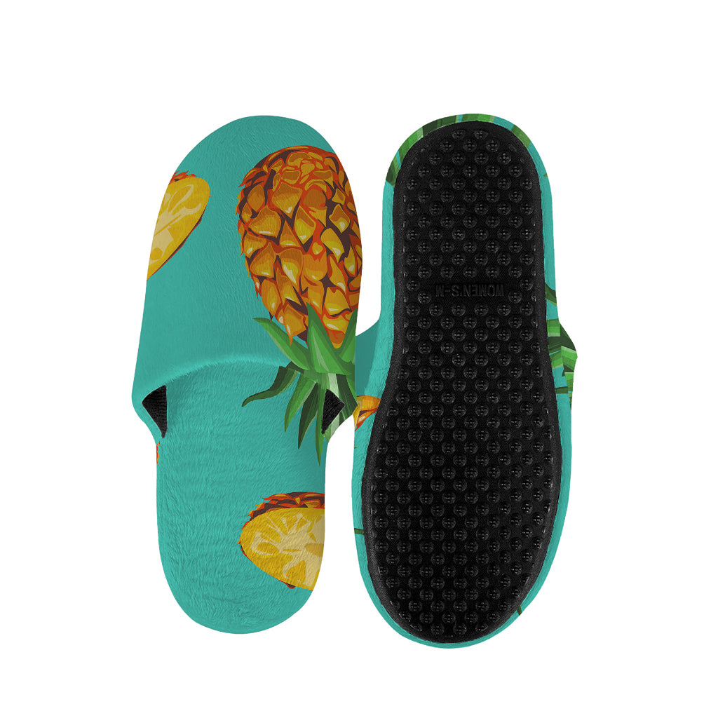 Pastel Turquoise Pineapple Pattern Print Slippers