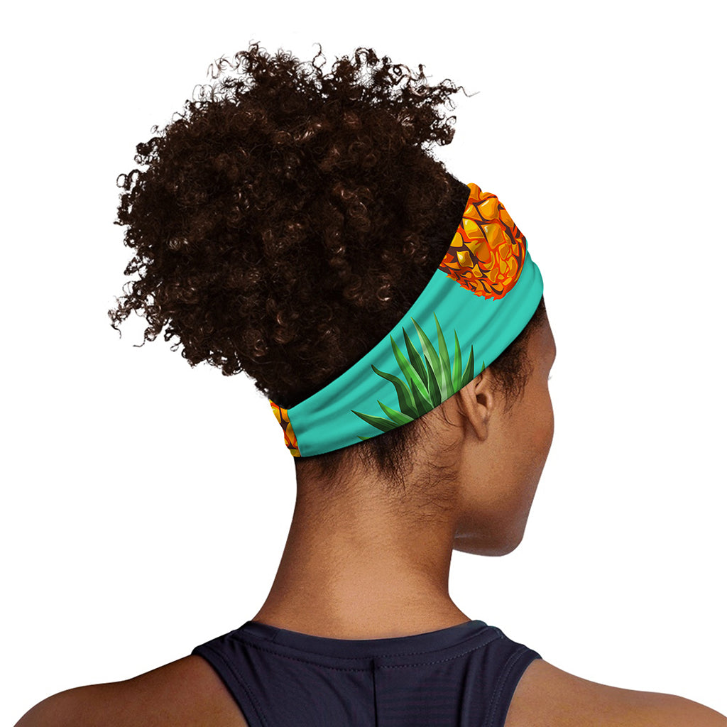 Pastel Turquoise Pineapple Pattern Print Sports Headband
