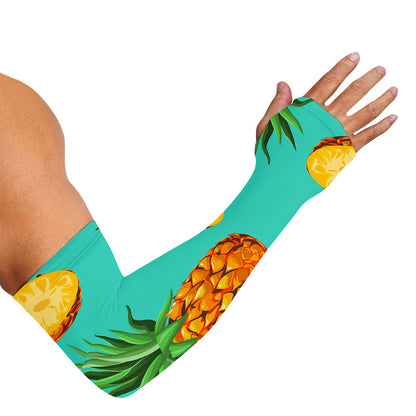 Pastel Turquoise Pineapple Pattern Print Sun Protection Arm Sleeves