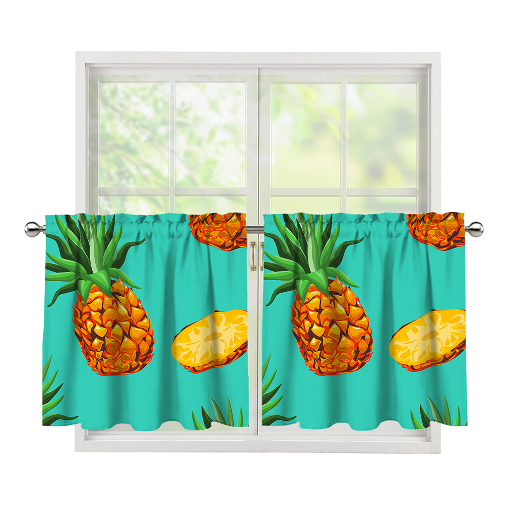 Pastel Turquoise Pineapple Pattern Print Tier Curtains