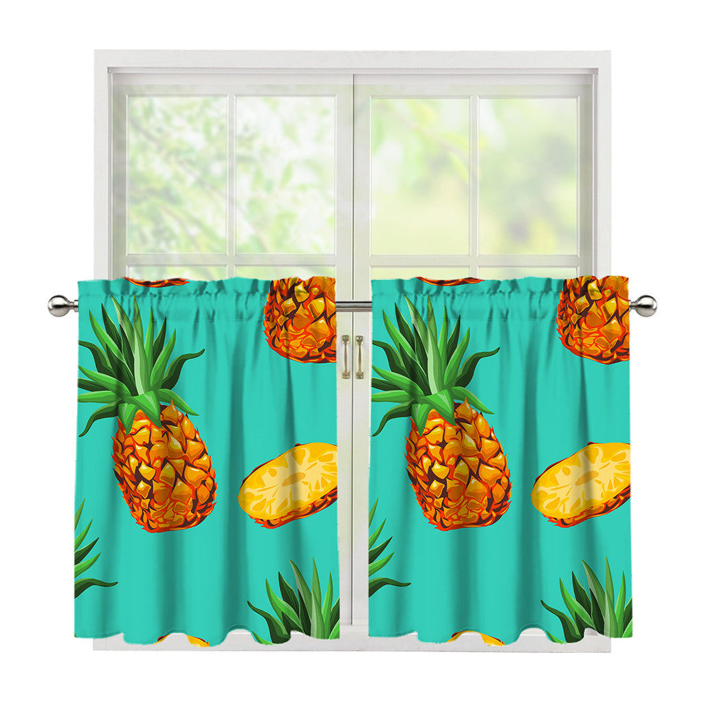 Pastel Turquoise Pineapple Pattern Print Tier Curtains