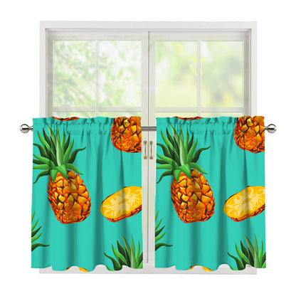 Pastel Turquoise Pineapple Pattern Print Tier Curtains
