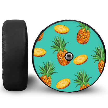 Pastel Turquoise Pineapple Pattern Print Tire Cover With Camera Hole