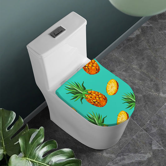 Pastel Turquoise Pineapple Pattern Print Toilet Lid Cover