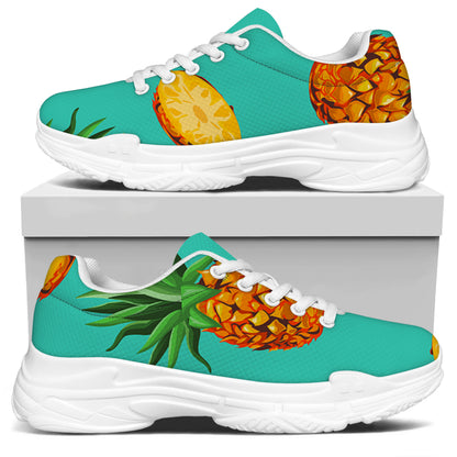 Pastel Turquoise Pineapple Pattern Print White Chunky Shoes