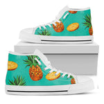 Pastel Turquoise Pineapple Pattern Print White High Top Sneakers