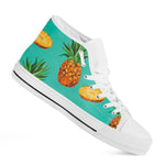 Pastel Turquoise Pineapple Pattern Print White High Top Sneakers