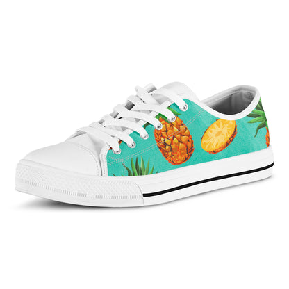 Pastel Turquoise Pineapple Pattern Print White Low Top Sneakers
