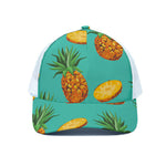 Pastel Turquoise Pineapple Pattern Print White Mesh Trucker Cap