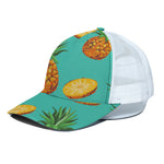 Pastel Turquoise Pineapple Pattern Print White Mesh Trucker Cap